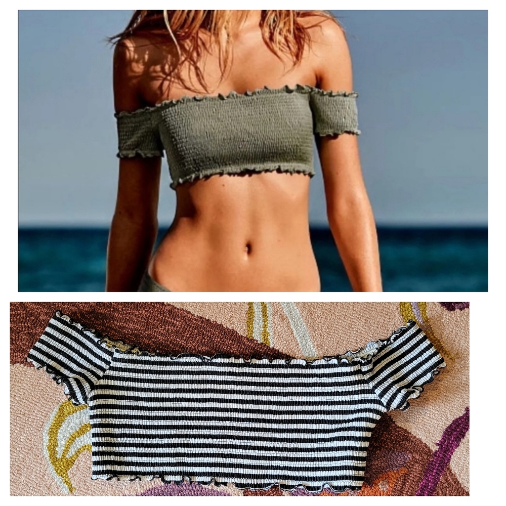 Black & White Stripe Swim Top